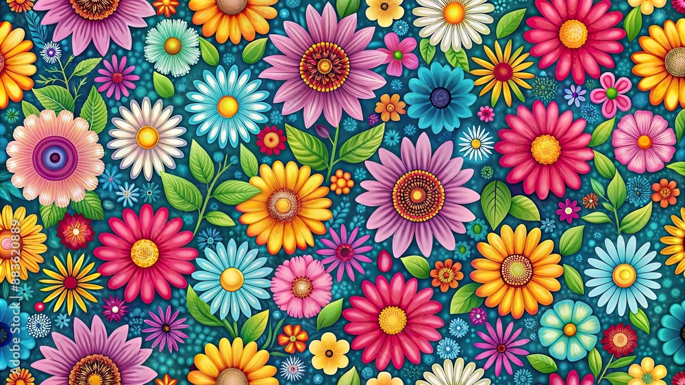 Seamless vibrant flower pattern background perfect for spring designs, floral, colorful, blooming, seamless, beautiful Seamless vibrant flower pattern background perfect for spring designs, floral, colorful, blooming, seamless, beautiful