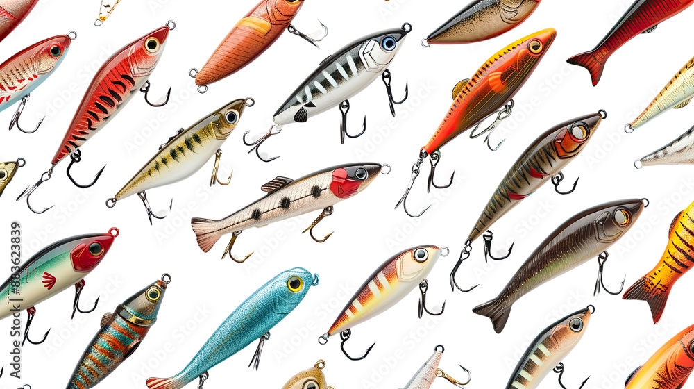Fishing lures collection on a transparent background Fishing lures collection on a transparent background