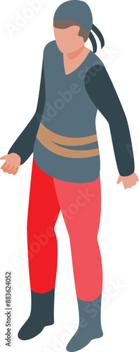 Medieval tavern worker wearing traditional clothes standing isometric illustration