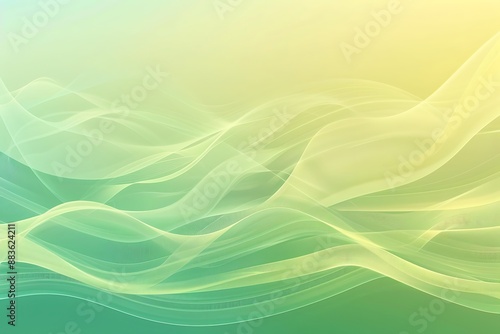 A minimalist background with a gradient from green to yellow, featuring abstract waveforms and smooth, flowing lines, calming and serene design