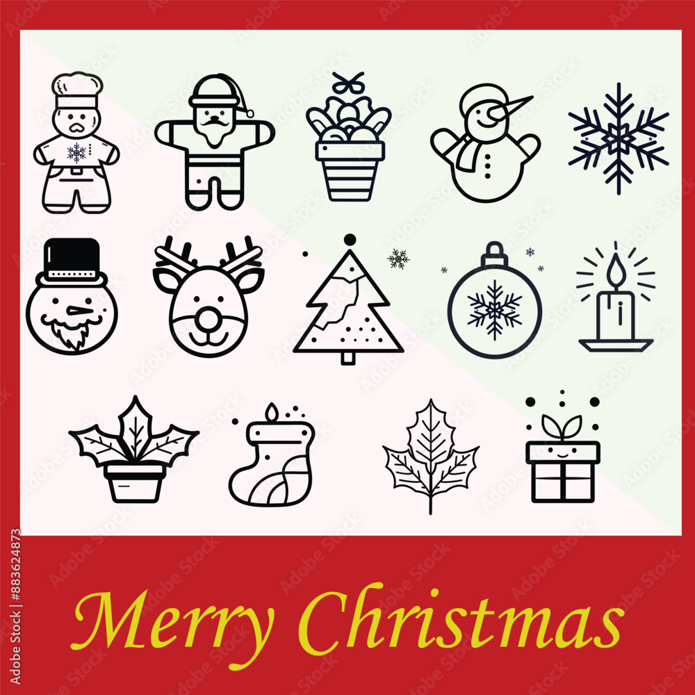 Set of simple icons theme Christmas line art style. modern minimalist style elements, illustrations . Santa Claus, Christmas decorations, Christmas tree, Gift boxes Christmas card. Vector illustration Set of simple icons theme Christmas line art style. modern minimalist style elements, illustrations . Santa Claus, Christmas decorations, Christmas tree, Gift boxes Christmas card. Vector illustration
