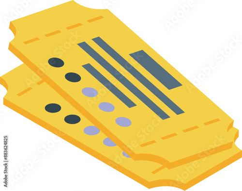 Two yellow event tickets lying over each other in isometric view