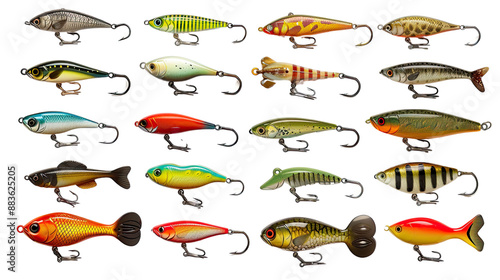 Fishing lures collection on a transparent background
