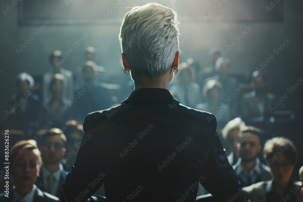 Successful businesswoman inspiring her team with a motivational speech, showcasing her leadership prowess. Successful businesswoman inspiring her team with a motivational speech, showcasing her leadership prowess.