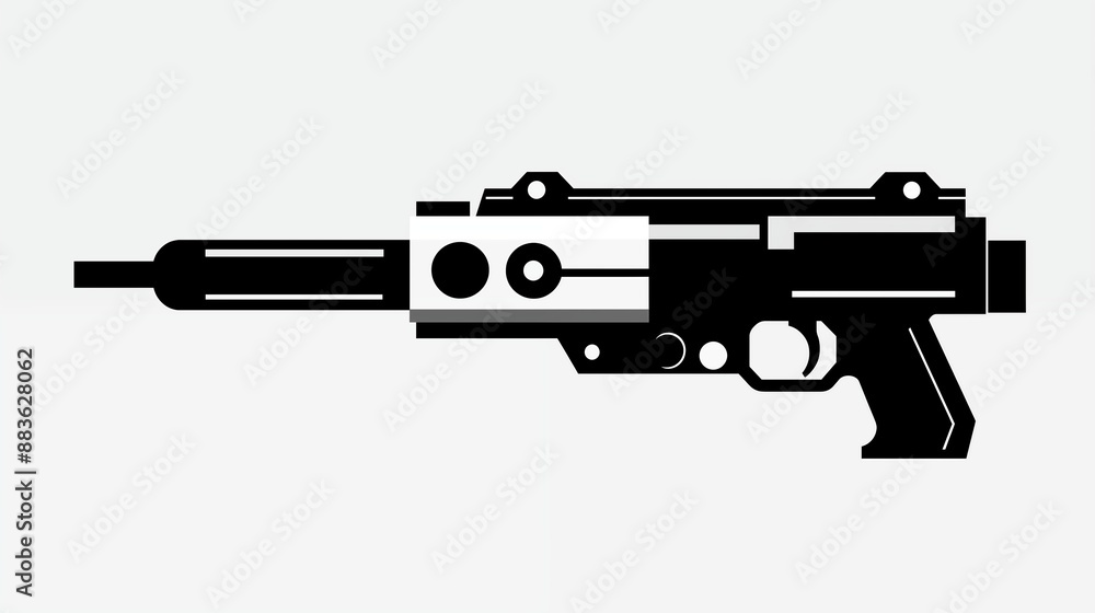 Illustration of a Modern Firearm in Black and White Vector Graphic Illustration of a Modern Firearm in Black and White Vector Graphic