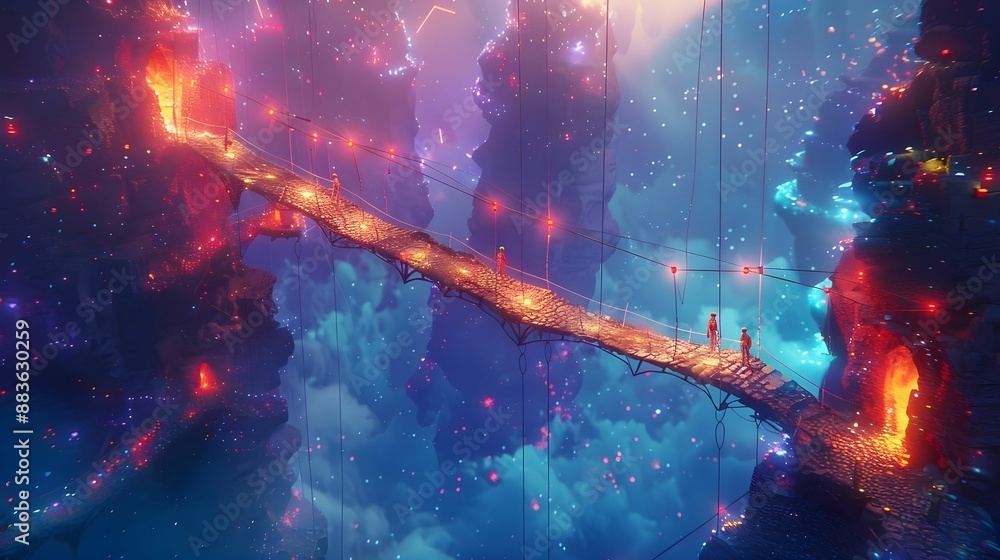 Platelets reimagined as builders constructing a luminous bridge in a surreal landscape Platelets reimagined as builders constructing a luminous bridge in a surreal landscape