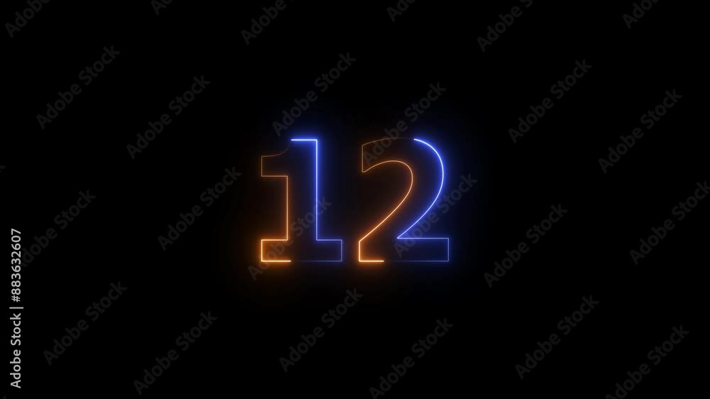 Abstract neon countdown 12 number 4k animation. Abstract neon countdown 12 number 4k animation.