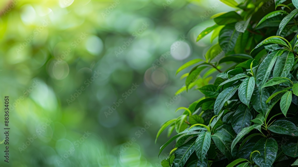 Close Up, Green Leaves, Lush Foliage In The Tropical Forest For Background, Selective Focus. Close Up, Green Leaves, Lush Foliage In The Tropical Forest For Background, Selective Focus.