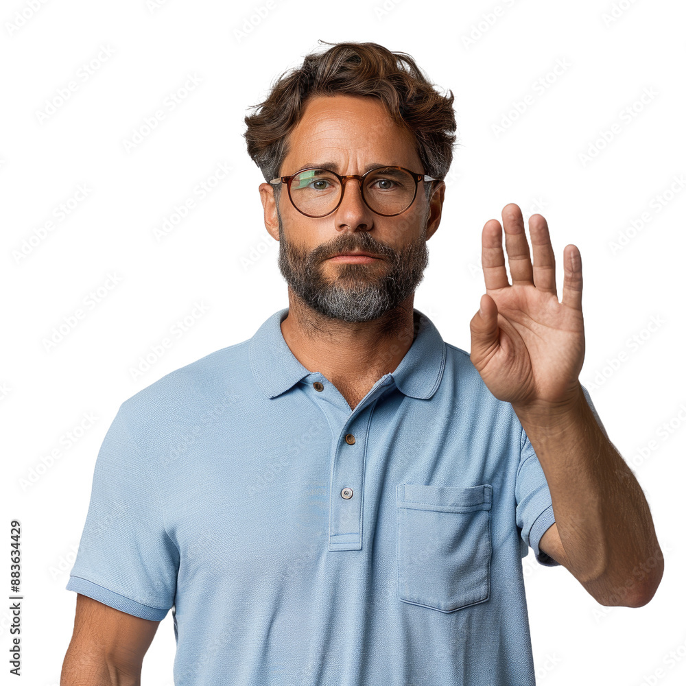 Bearded man wearing glasses doing hi-five isolated on a transparent background for web, banner, wallpaper Bearded man wearing glasses doing hi-five isolated on a transparent background for web, banner, wallpaper