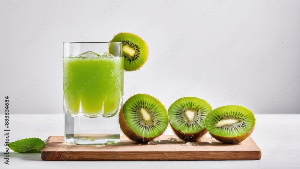 a glass of kiwi juice and a half of kiwi a glass of kiwi juice and a half of kiwi