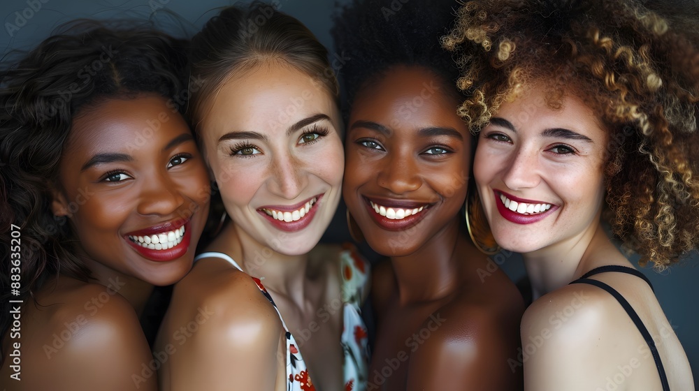 Portrait of gorgeous multiracial women standing together and smiling. Portrait of gorgeous multiracial women standing together and smiling.