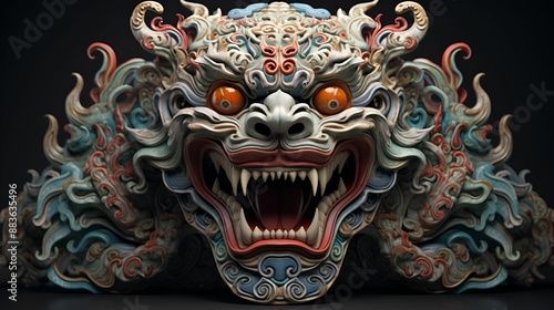 Wallpaper Mural A fearsome and intricate dragon sculpture, showcasing a blend of vibrant colors and elaborate patterns, exuding an aura of mythical power and ancient artistry. Torontodigital.ca