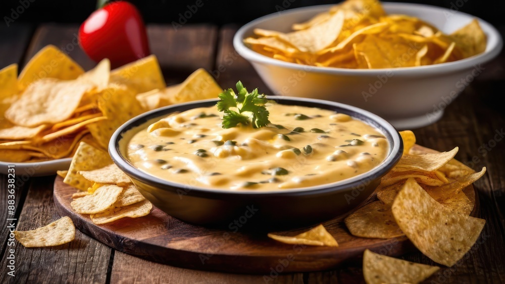 a bowl of dip with chips and a bowl of salsa a bowl of dip with chips and a bowl of salsa