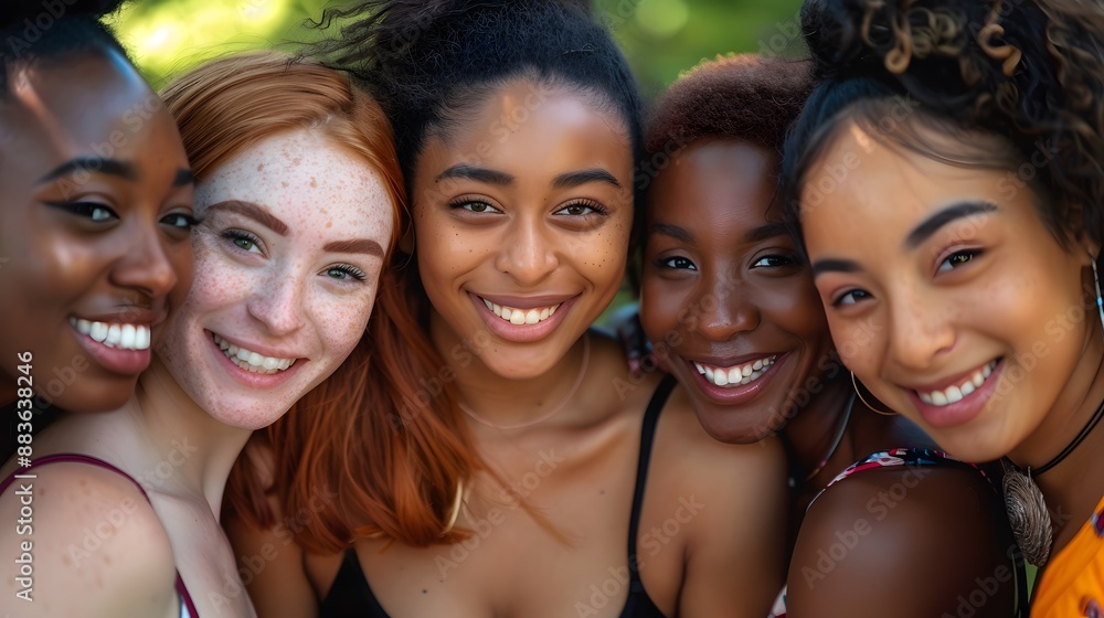 Portrait of gorgeous multiracial women standing together and smiling. Portrait of gorgeous multiracial women standing together and smiling.