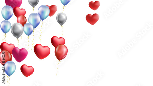 heart balloons Realistic white red, blue and on background are available for use online shopping website or social media, celebration party vector illustration