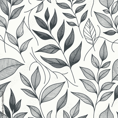 illustration of a seamless pattern of foliage in line art style