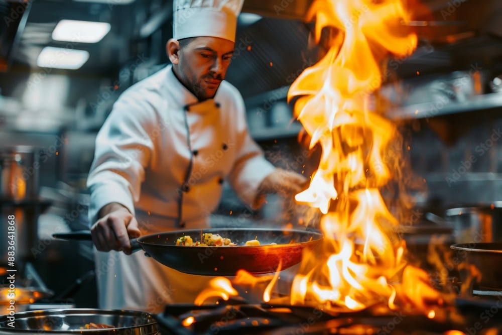 pro chef flambeing a dish pro chef flambeing a dish
