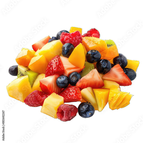 Fresh Fruit Salad Bowl: Colorful Mix of Strawberries, Blueberries, Raspberries, Mango, Kiwi, & Pineapple - Healthy Eating Image