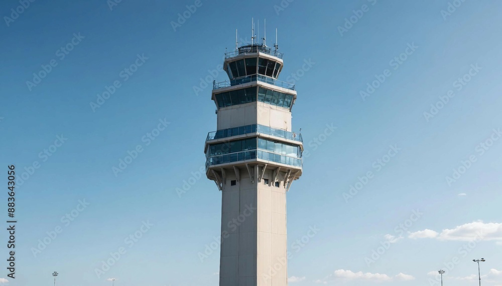 air traffic control tower with a blue sky and clouds as background. low angle
air traffic control tower with a blue sky and clouds as background. low angle