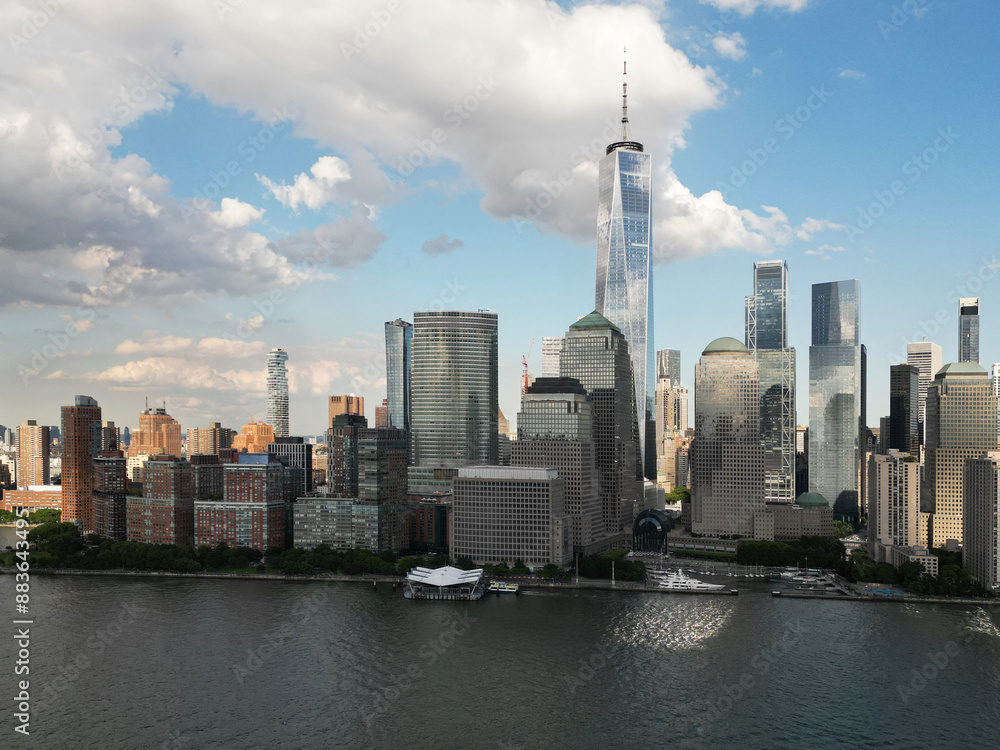Obraz premium NYC, Drone view of the skyline of New York City. Manhattan.