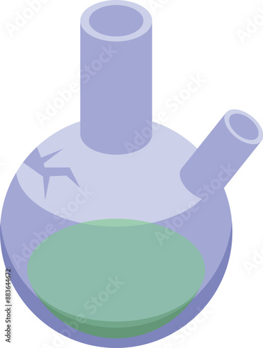 Cracked chemical flask containing a mysterious green liquid shown in isometric view
