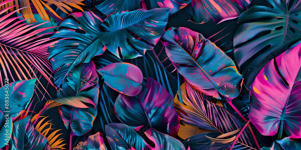 Vibrant Tropical Leaves in Neon Colors Vibrant Tropical Leaves in Neon Colors