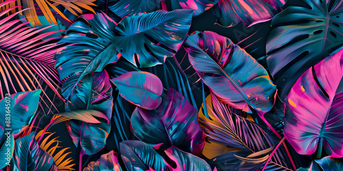 Vibrant Tropical Leaves in Neon Colors