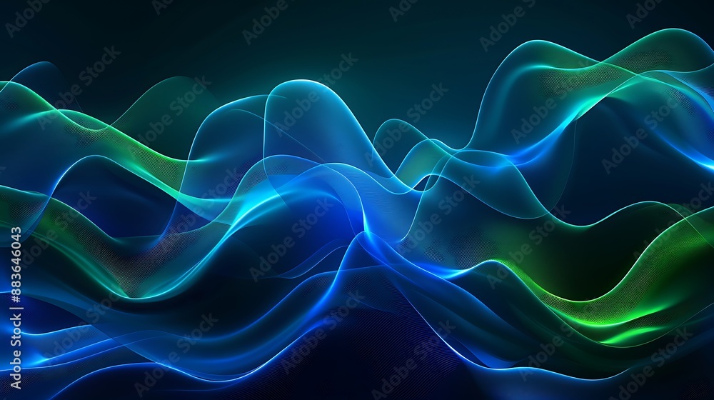 Blue and green glowing waves of light on a dark background Blue and green glowing waves of light on a dark background