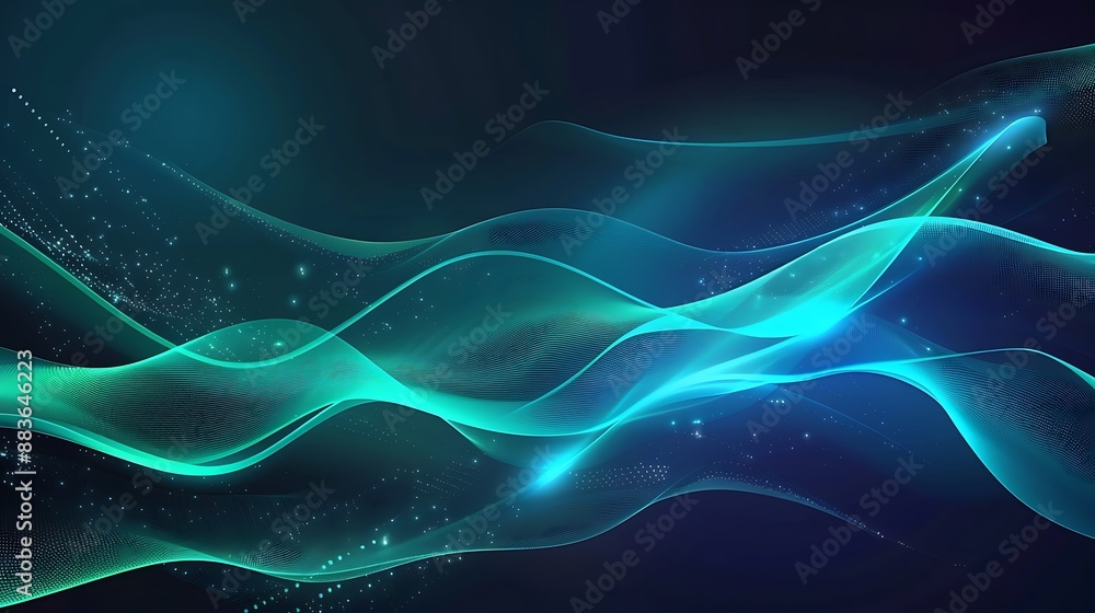 Glowing teal and blue waves of light undulate gracefully on a dark background Glowing teal and blue waves of light undulate gracefully on a dark background