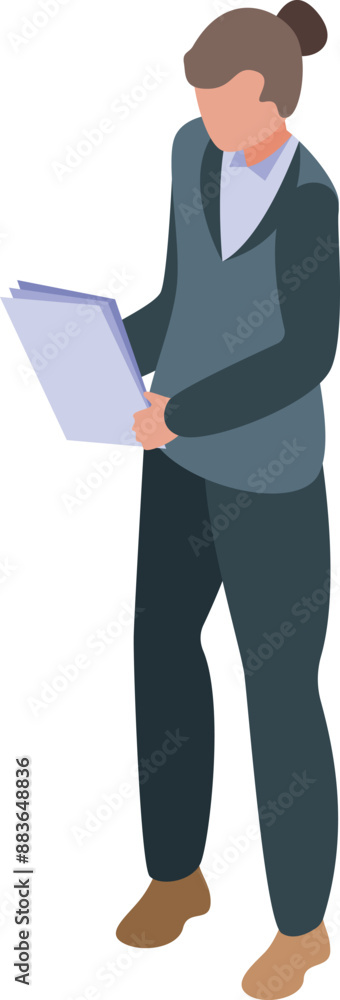 Businesswoman is standing and holding documents in her hands Businesswoman is standing and holding documents in her hands