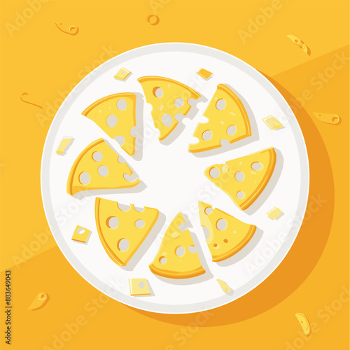 Pizza slices on a plate with a yellow background