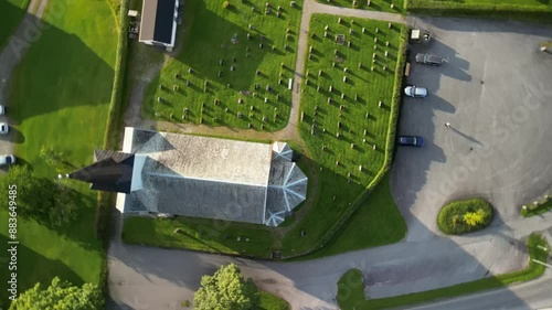 Aerial view of an old church in Norway