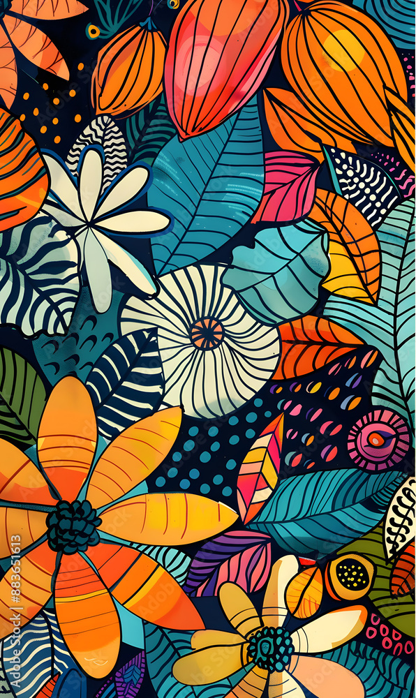 2D flower and leaf cards in various styles 2D flower and leaf cards in various styles