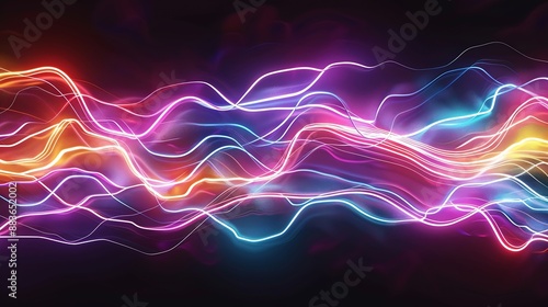 Abstract electric line neon colorful gradient black background : Generative AI