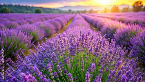 Vibrant lavender field , ideal for aromatherapy products, gardening guides, herbal remedies