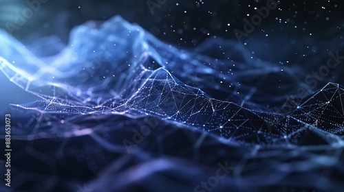Abstract wave shape on a lowpolygonal triangular background for design on the topic of cyberspace big data metaverse network security data transfer on dark blue abstract cyberspace bac : Generative AI