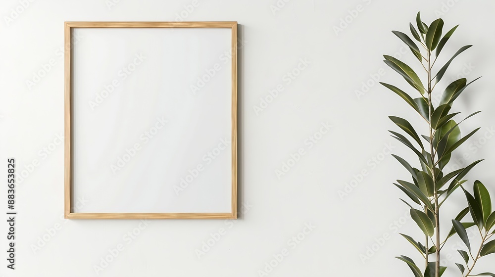 Mockup wooden square picture frame with mount vertical style isolated Blank white on thin wood frame hanging on white wall background with copy space : Generative AI Mockup wooden square picture frame with mount vertical style isolated Blank white on thin wood frame hanging on white wall background with copy space : Generative AI