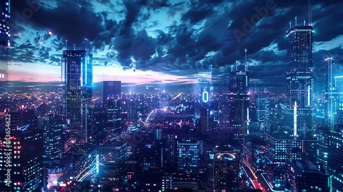 Wallpaper Mural Panoramic urban architecture cityscape with space and neon light effects Modern hitech science futuristic technology concept Abstract digital hightech city design for banner background : Generative AI Torontodigital.ca