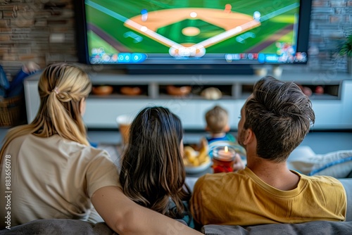 Family Watching Baseball Game with Snacks