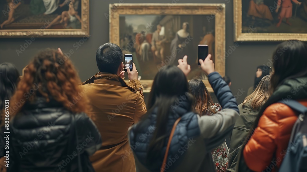 People at the art gallery they are taking pictures of a painting using their smartphones : Generative AI People at the art gallery they are taking pictures of a painting using their smartphones : Generative AI