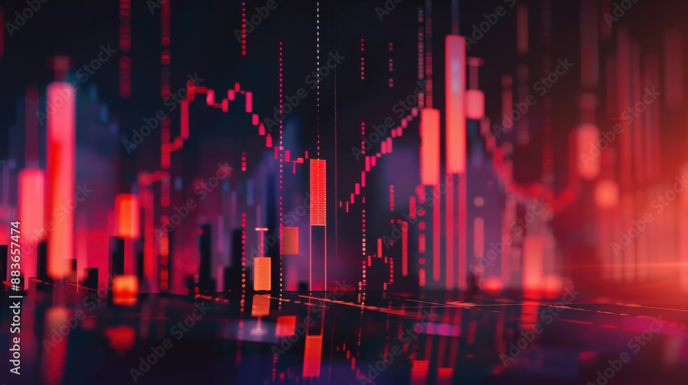 Candlestick graph with declining trend close up, focus on, copy space Market fall, Double exposure silhouette with caution Candlestick graph with declining trend close up, focus on, copy space Market fall, Double exposure silhouette with caution