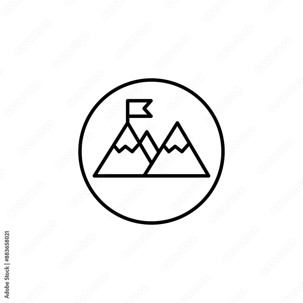 Flag on the mountain peak outline icon. simple flat black linear illustration for web and app on white background..eps Flag on the mountain peak outline icon. simple flat black linear illustration for web and app on white background..eps