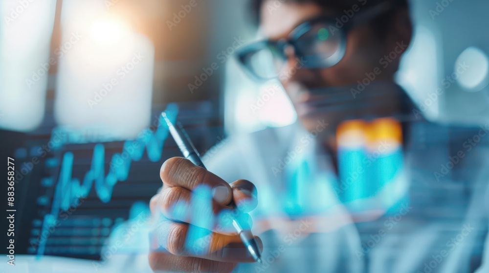 Business analyst reviewing charts and graphs, datadriven insights Business analyst reviewing charts and graphs, datadriven insights
