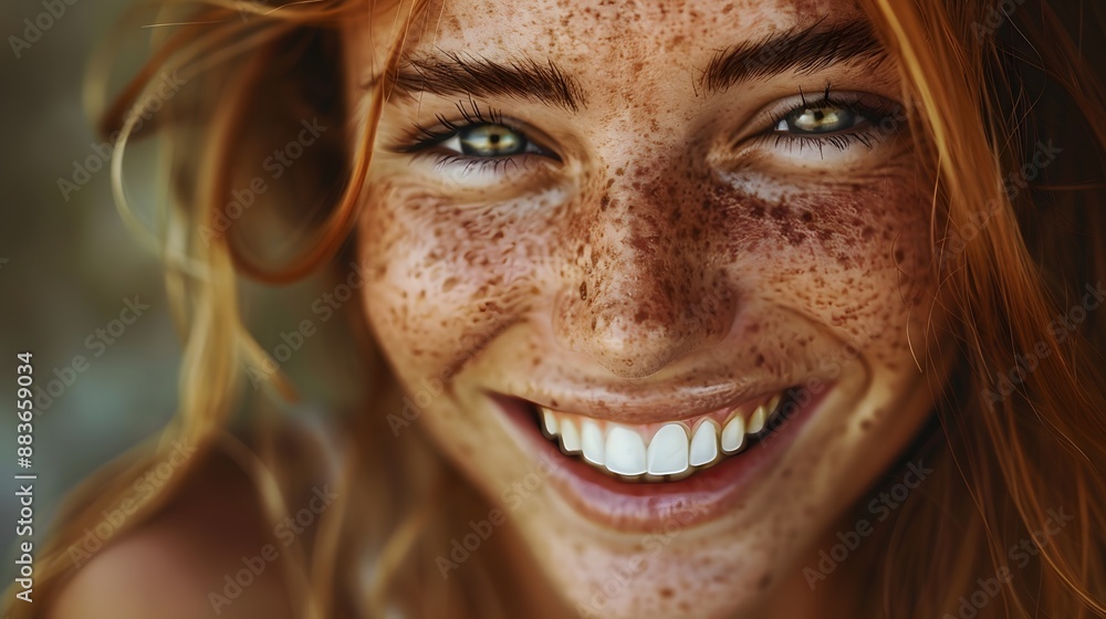 Natural woman with toothy smile and freckles. Natural woman with toothy smile and freckles.