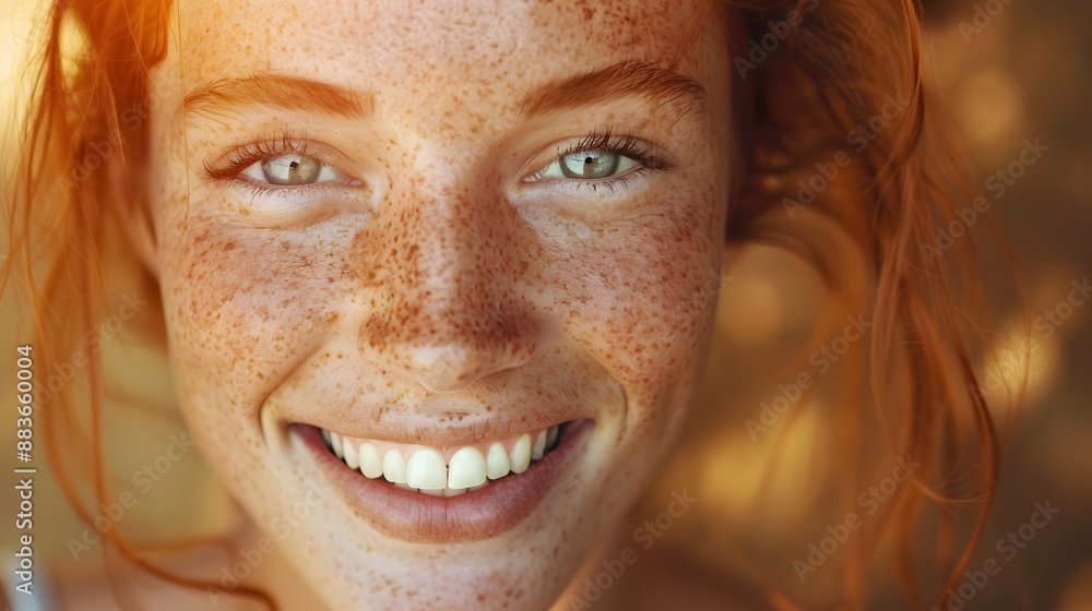 Natural woman with toothy smile and freckles. Natural woman with toothy smile and freckles.
