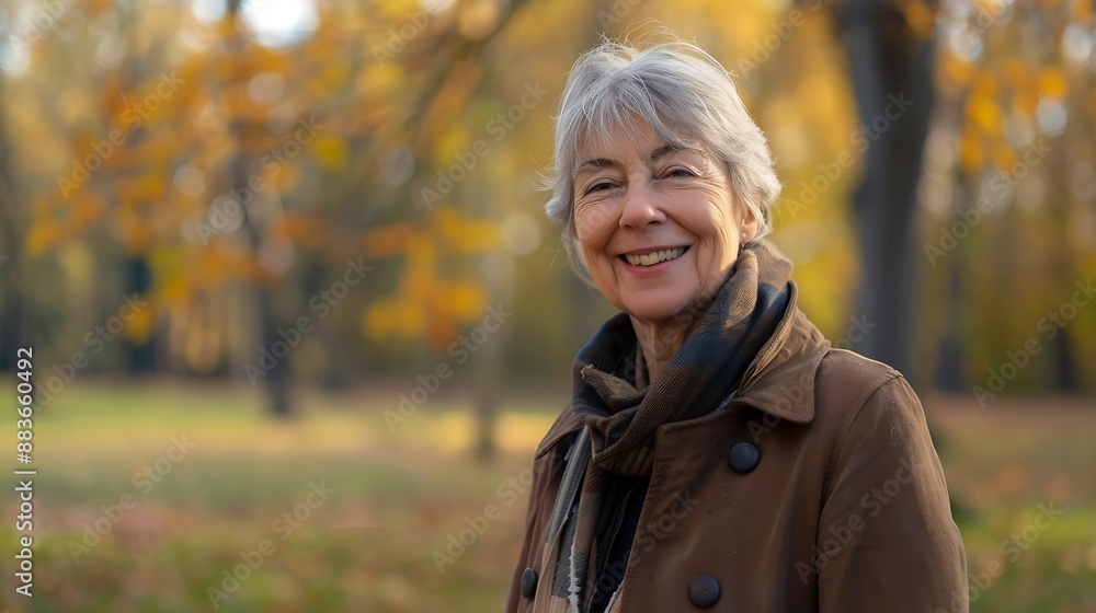 Closeup portrait of naturally beautiful senior cute grayhaired woman standing in park in autumn wearing coat looking at camera smiling Pretty mature kind goodlooking female on fresh ai : Generative AI Closeup portrait of naturally beautiful senior cute grayhaired woman standing in park in autumn wearing coat looking at camera smiling Pretty mature kind goodlooking female on fresh ai : Generative AI