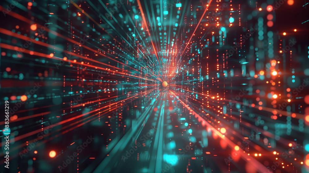 Futuristic Data Stream with Glowing Particles Futuristic Data Stream with Glowing Particles