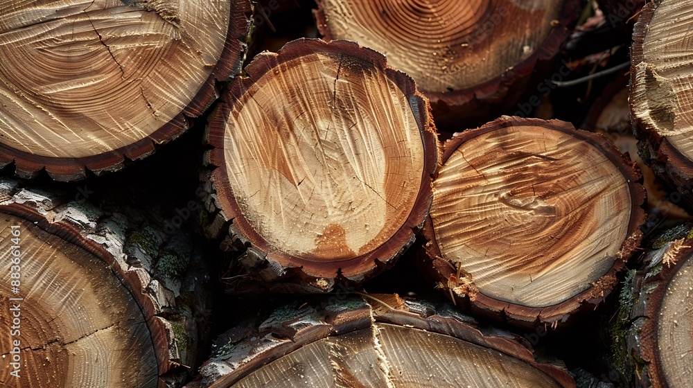 cut tree trunks stacked in a pile : Generative AI cut tree trunks stacked in a pile : Generative AI