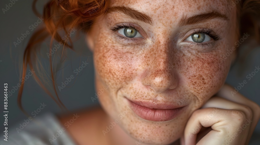 Natural woman with toothy smile and freckles. Natural woman with toothy smile and freckles.