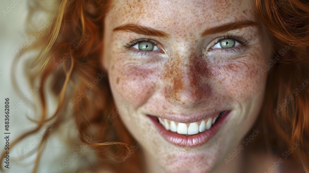 Natural woman with toothy smile and freckles. Natural woman with toothy smile and freckles.